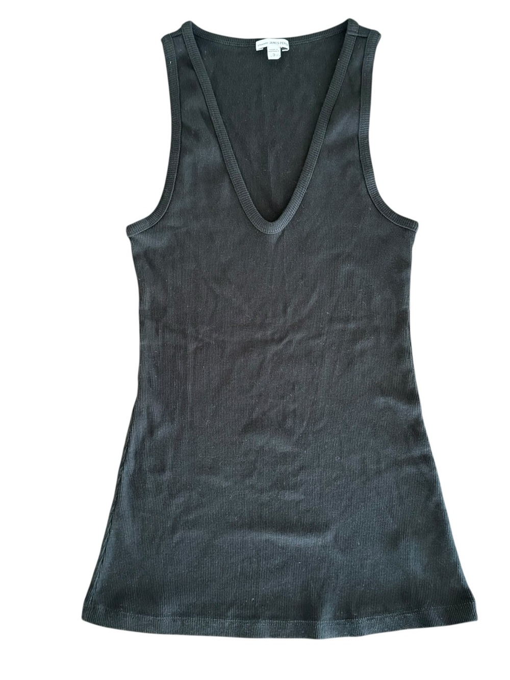 Standard James Perse Black V-Neck Ribbed Tank Top Womens Minimalist Long Size 3